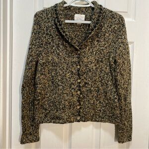 Vintage Embroidered Christopher & Banks Black and Tan Knit Cardigan Women’s S